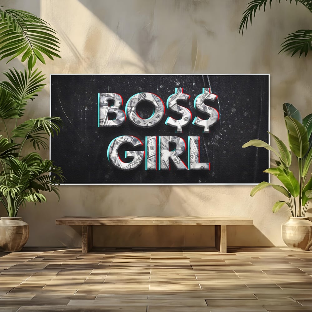 Tablou canvas cu tablou canvas motivant boss girl, in rama de aluminiu argintiu